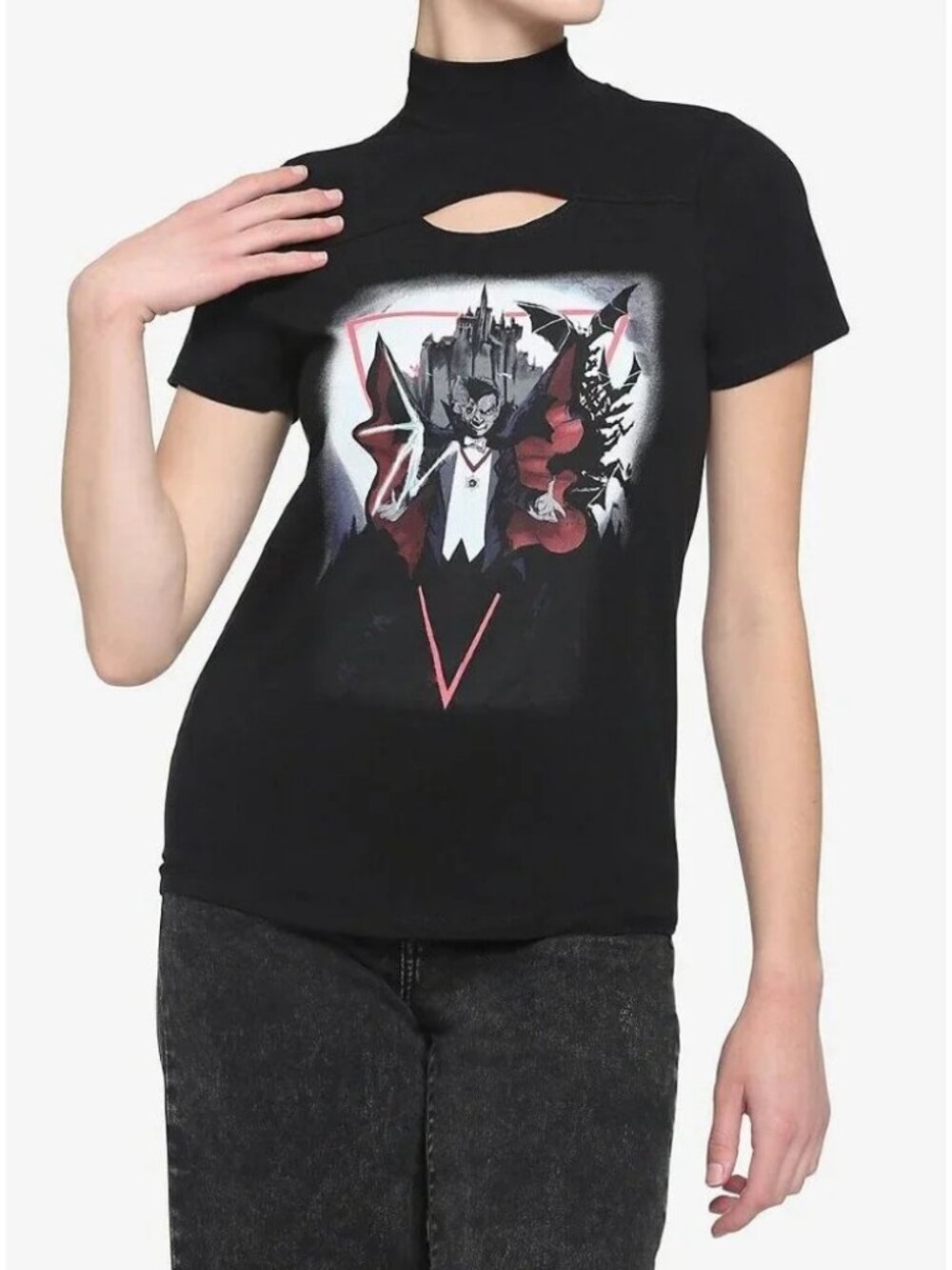 Universal Monsters Dracula Mock Neck Shirt Top Vampire Castle Bat Hot Topic L